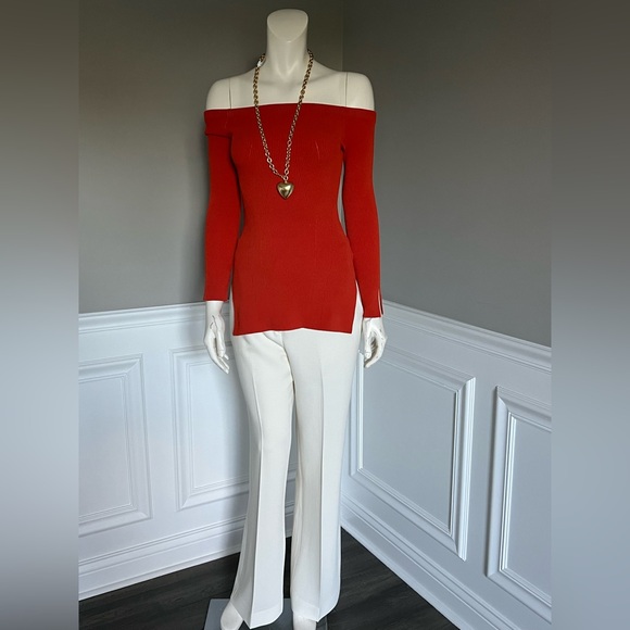 Veronica Beard Vibrant Deep Orange Derick Ribbed Off-Shoulder Pullover NWT 378$ - Picture 8 of 12